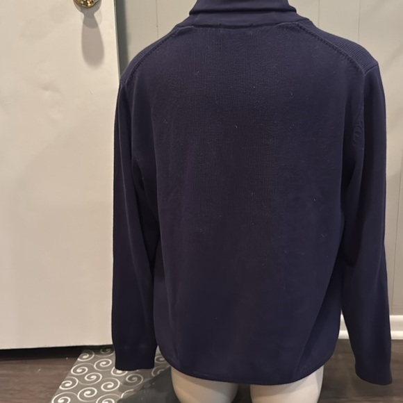 J. Hilburn navy cashmere blend crossover button accent collar sweater. Large. - Picture 3 of 4